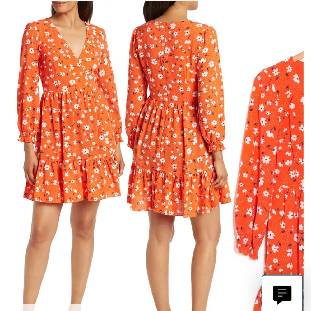 NWT Eliza J. Orange long sleeve floral dress